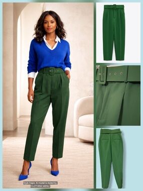 ZARA High Waisted Trousers Belted Pants Blogger Favorite Size: Small New